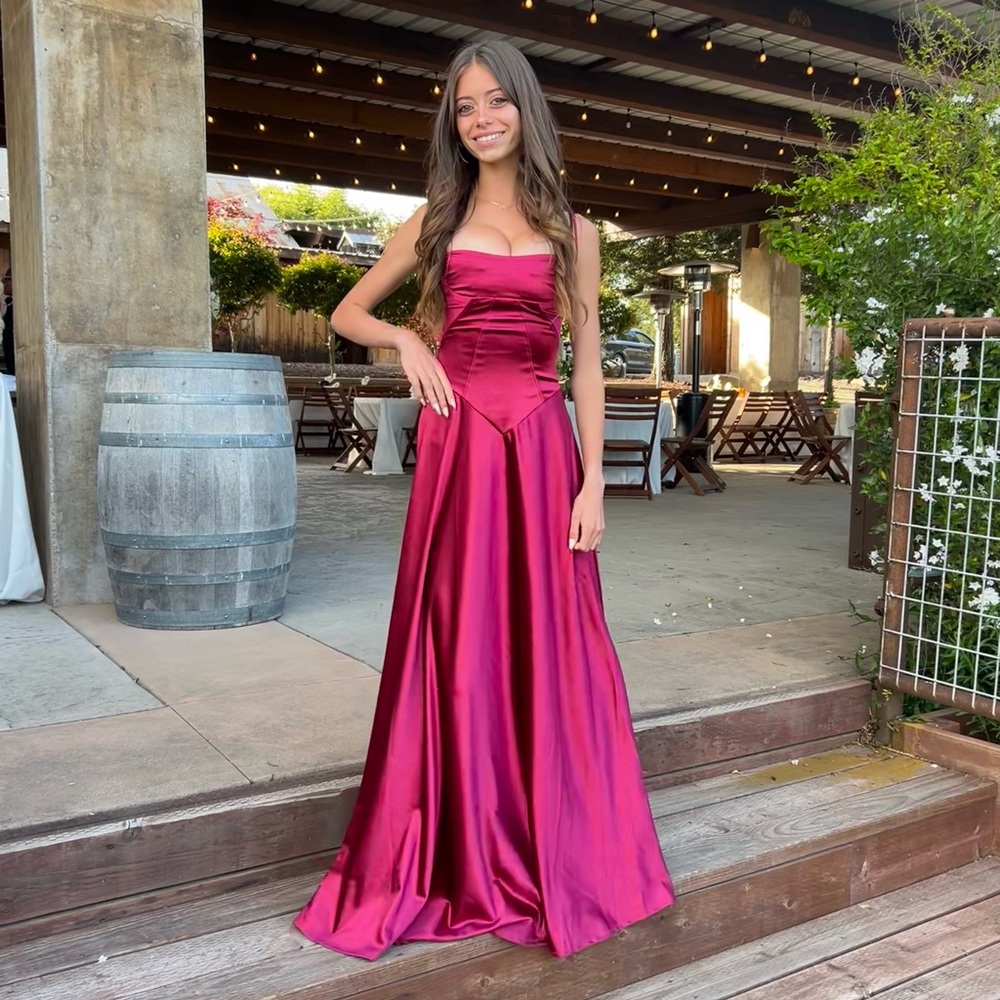 Lucy in the Sky Satin square neck Maxi Gown